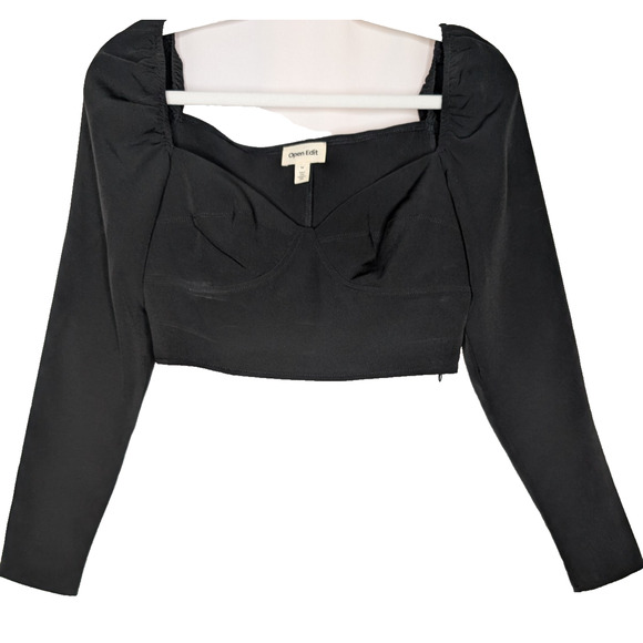 Open Edit Black Bustier Milkmaid Peasant Dark Fairy Long Sleeve Crop Top M - Picture 3 of 8